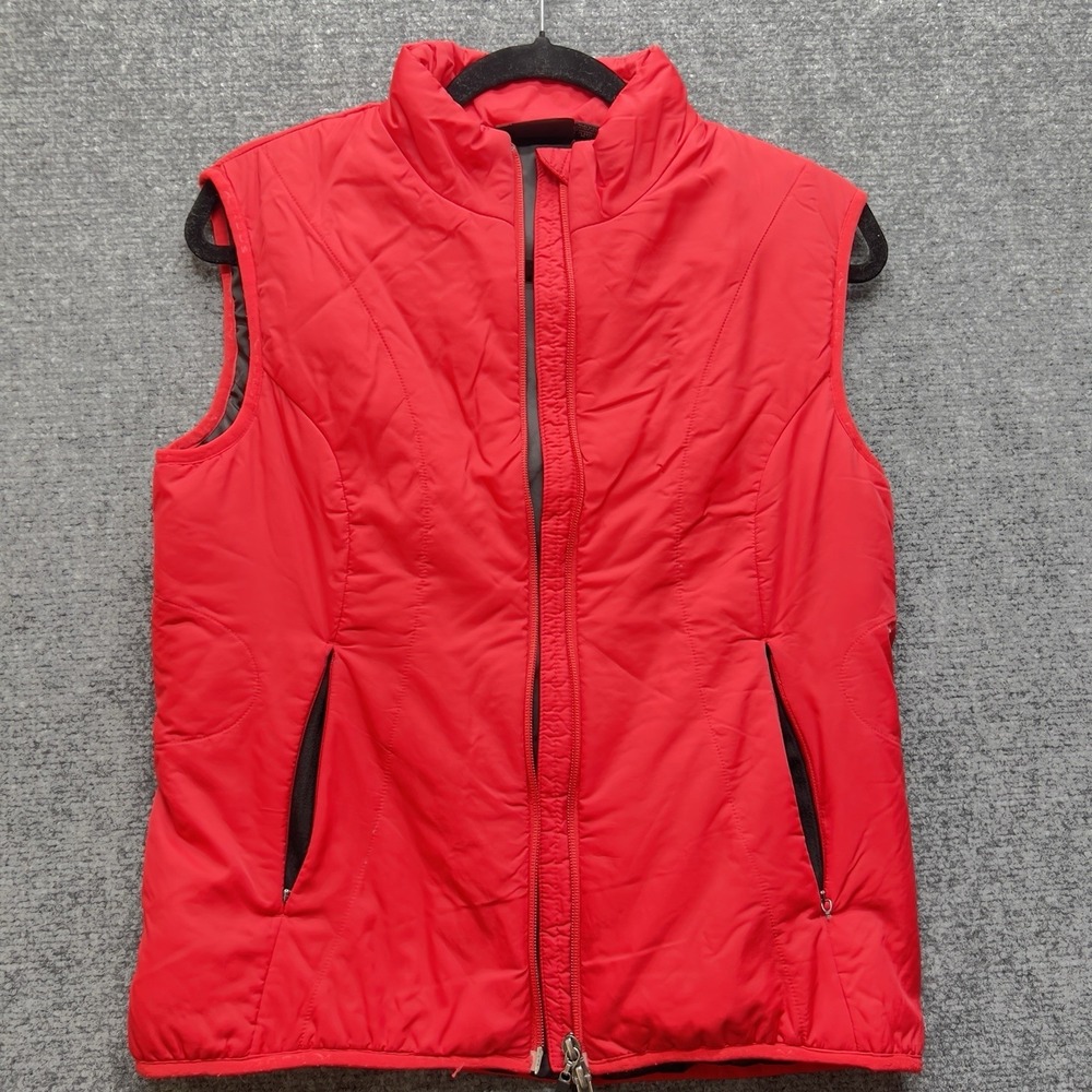 Women's Red Puffer Vest Size M (38) YKK Zip Lightweight Quilted Jacket Outdoor